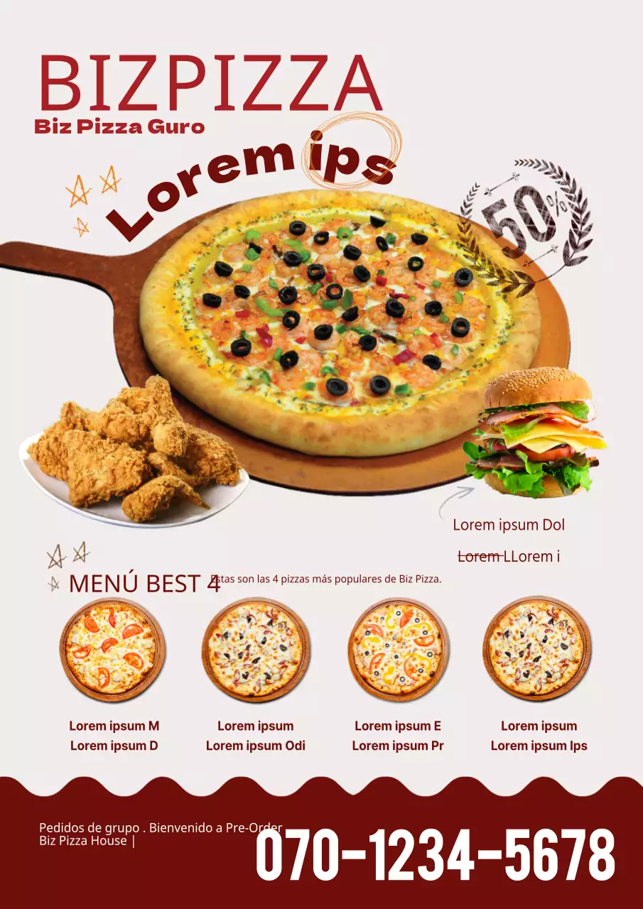 Promocione los nuevos y mejores artículos con la imagen de una pizza roja
