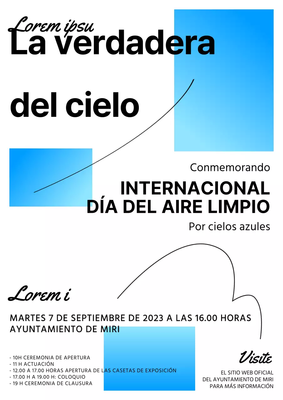 Anuncio de evento con fondo blanco y detalle de rectángulo en degradado azul claro V1