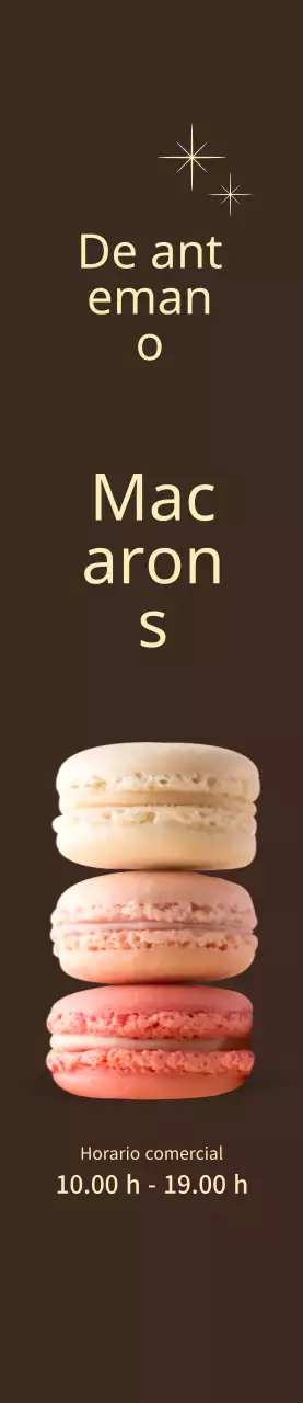 Macaron promoción abierta medio sobre fondo marrón