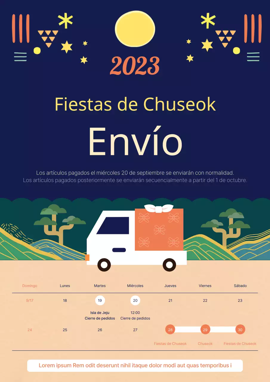 Amarillo Azul Neat Graphics Guía de envíos para las fiestas de Chuseok