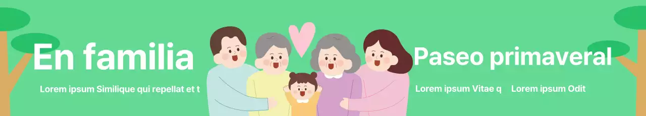 Evento de paseo con ilustración de una familia en un parque de fondo chartreuse