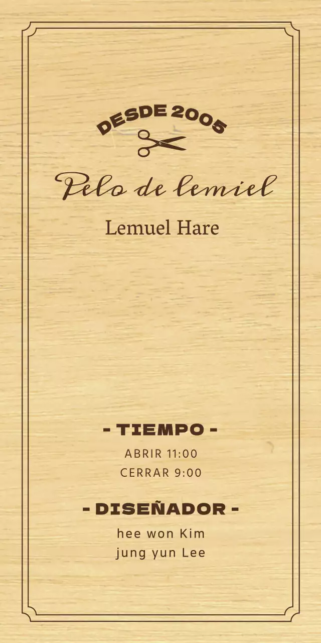 Letrero de peluquería de aspecto clásico con texto en negro e ilustración de unas tijeras.