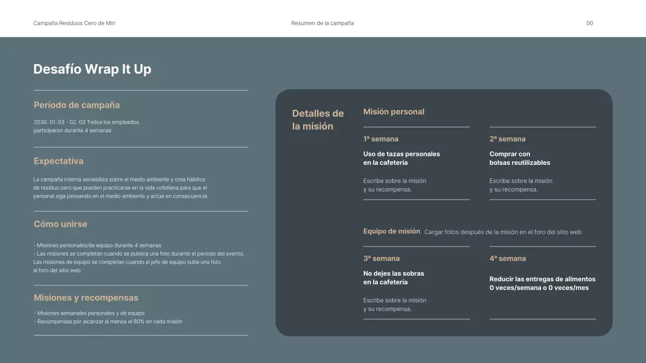Presentación de una campaña medioambiental interna en suaves tonos verdes.