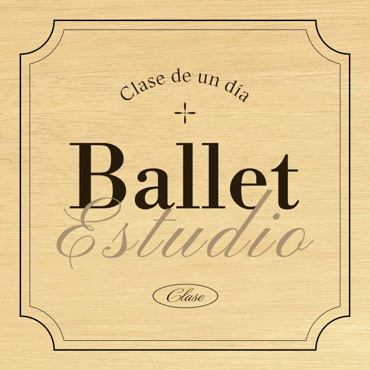 Un cartel clásico de escuela de ballet con texto e ilustraciones en negro y marrón.