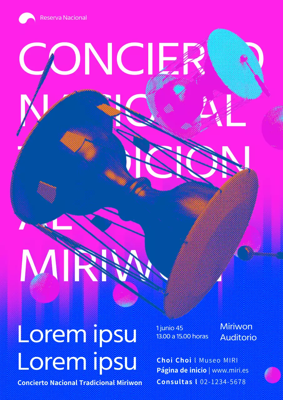 Rosa Azul Vibrante ilustración de estilo pop art de instrumentos musicales tradicionales Concierto tradicional