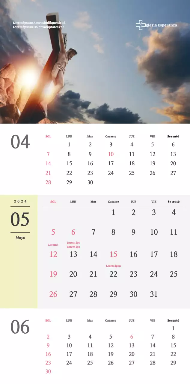 Calendario de pared de iglesia de concepto sencillo en blanco y negro con emotivas fotos religiosas