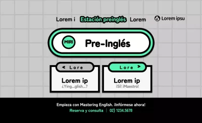 Bonito concepto de señalización de metro en verde lima y negro para promocionar e informar a las escuelas de inglés