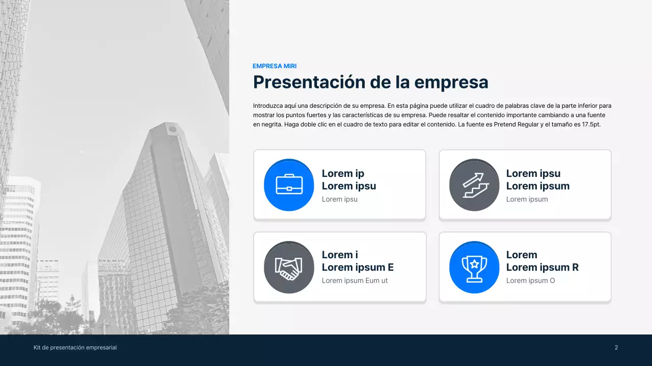 Material comercial sencillo en azul y gris