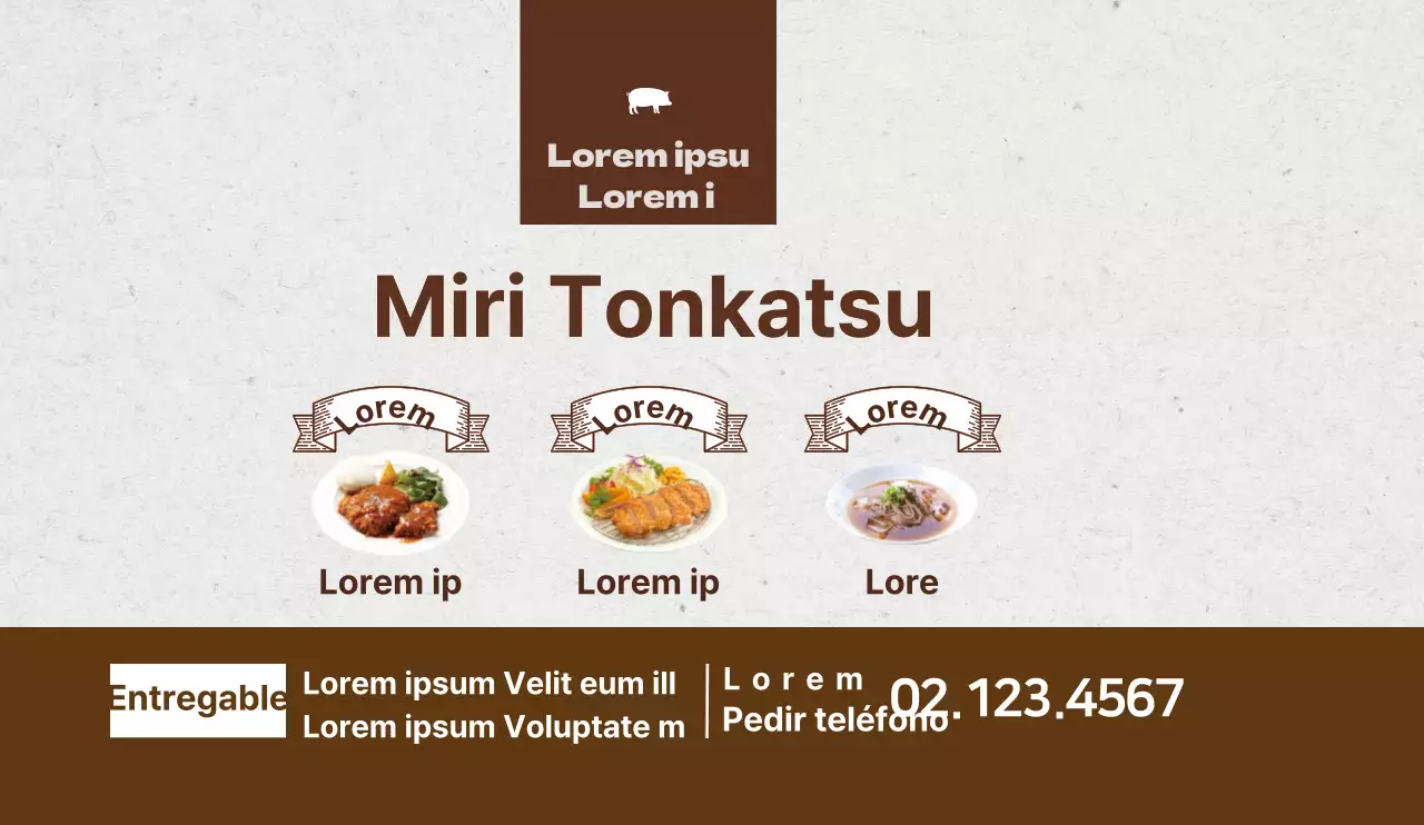 Diseño promocional limpio de restaurante tonkatsu con toques marrones