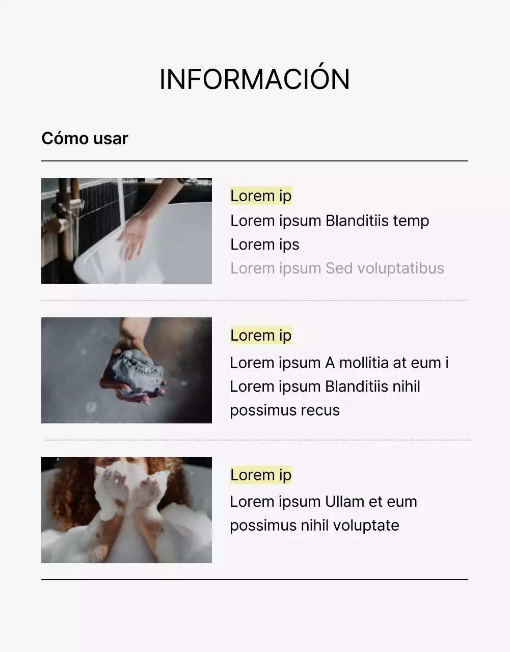 Página de venta de bombas de baño de aspecto natural con palmeras verdes
