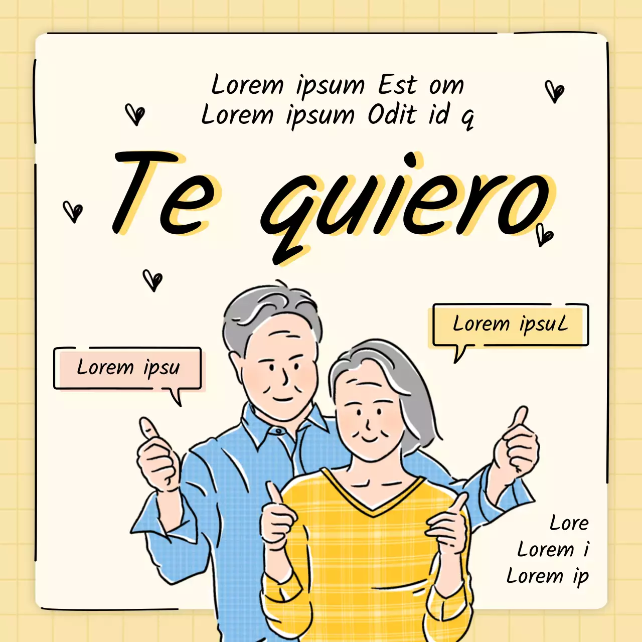 Texto del Día de la Pareja con ilustración de líneas amarillas