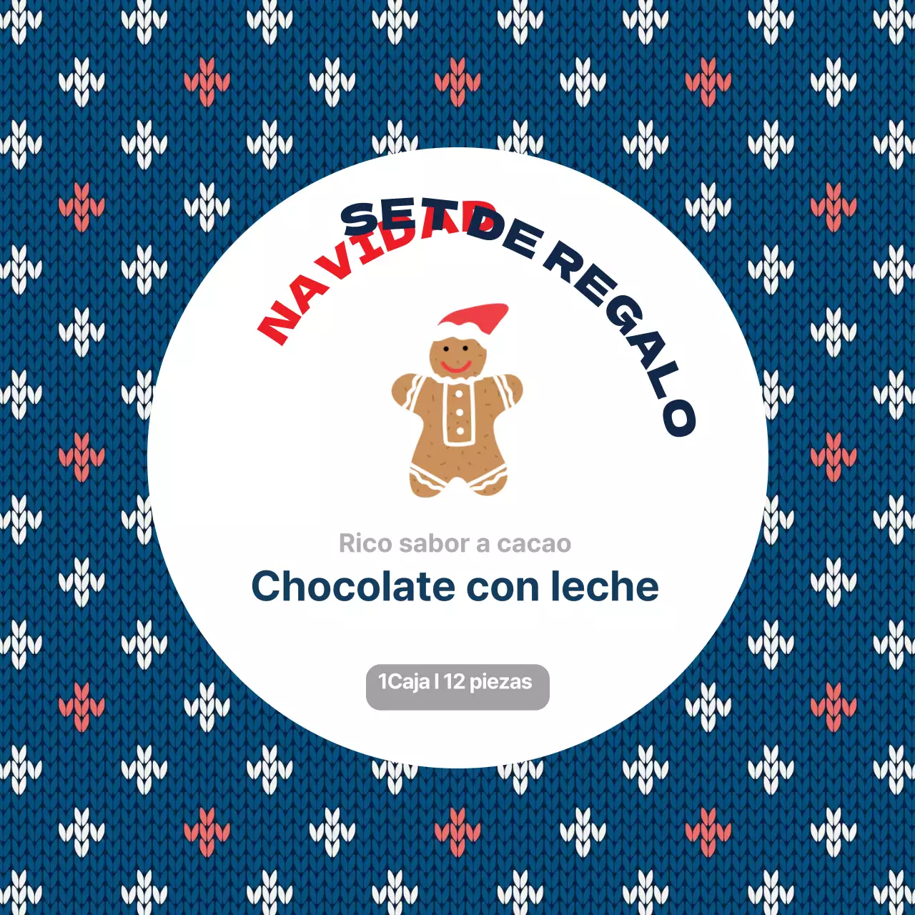 Etiqueta azul marfil de punto para envases de chocolate navideño