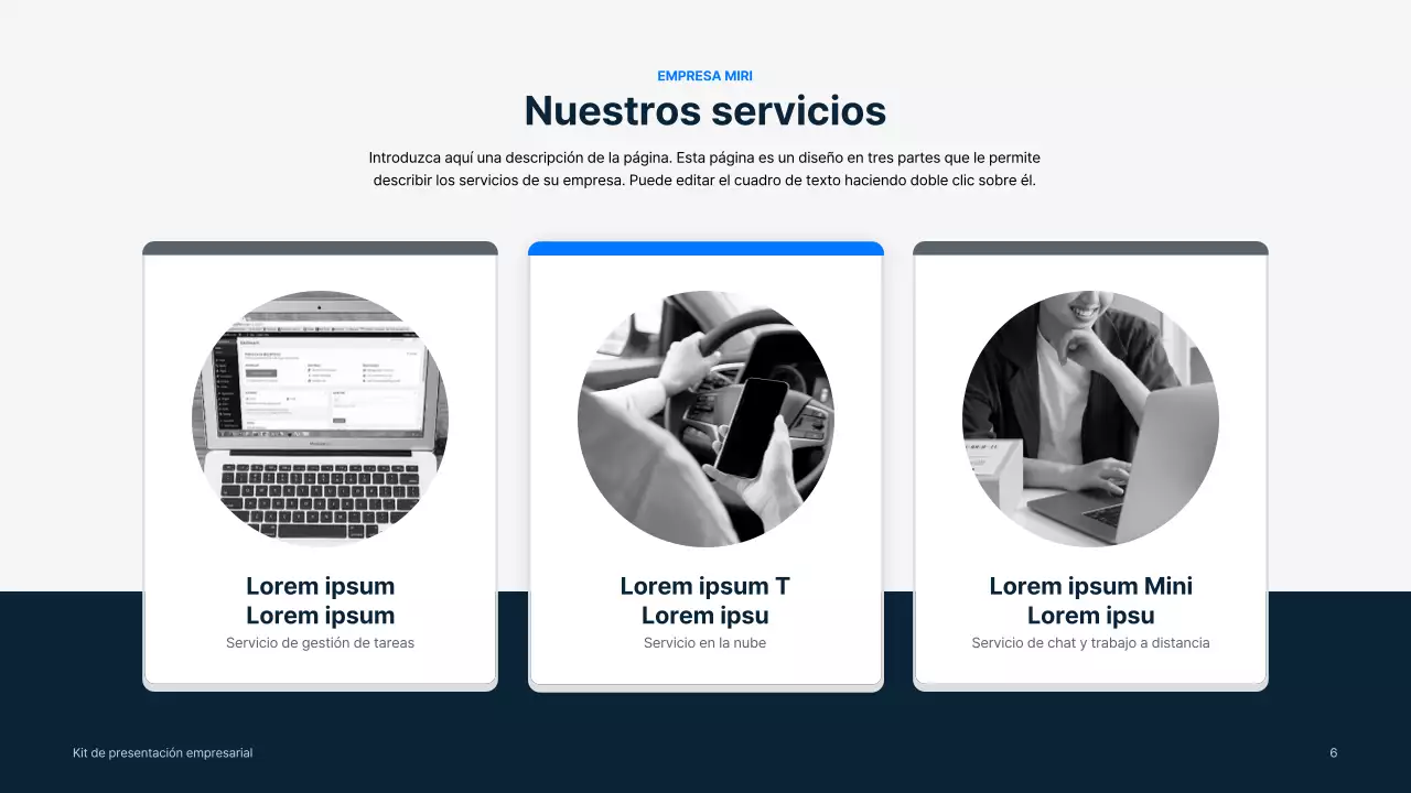 Material comercial sencillo en azul y gris