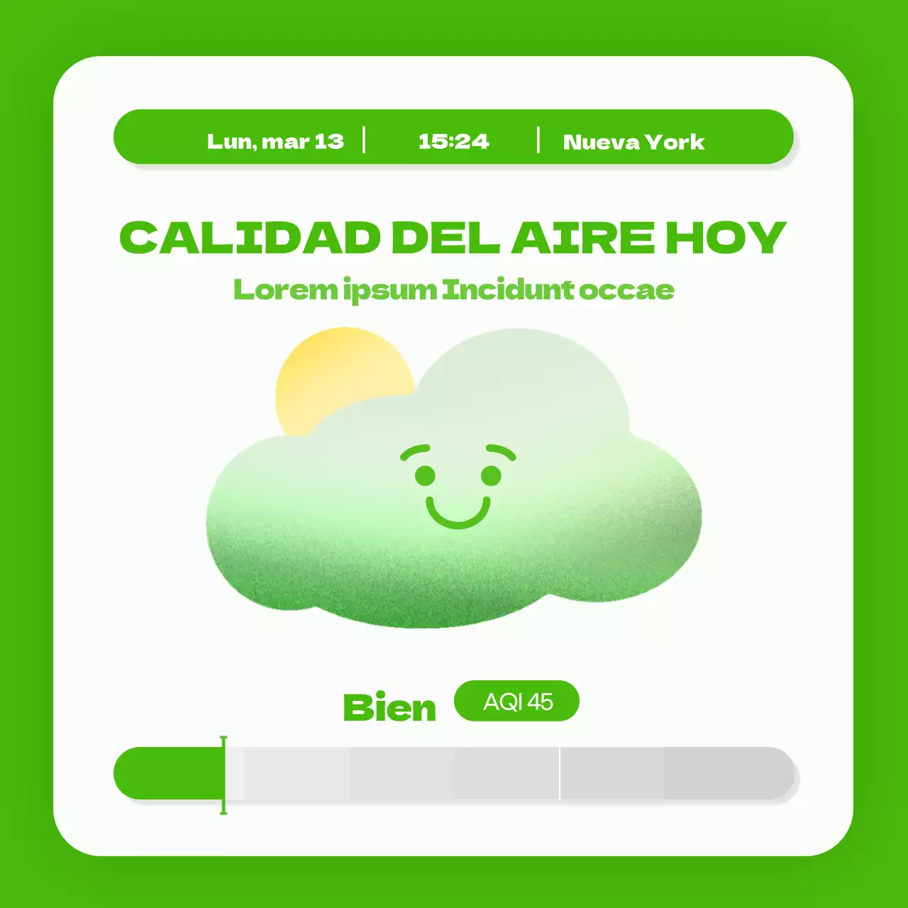 Sencillas ilustraciones en verde y rojo para alertarle de los niveles actuales de polvo fino