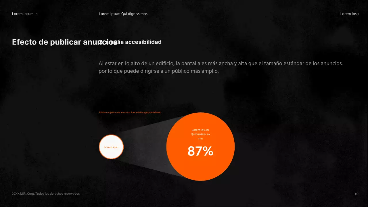 Resumen del anuncio de un edificio en negro y naranja