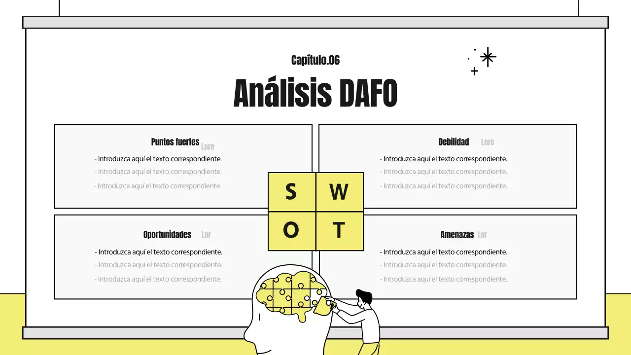 Un simpático informe de análisis ilustrado con detalles en amarillo y negro