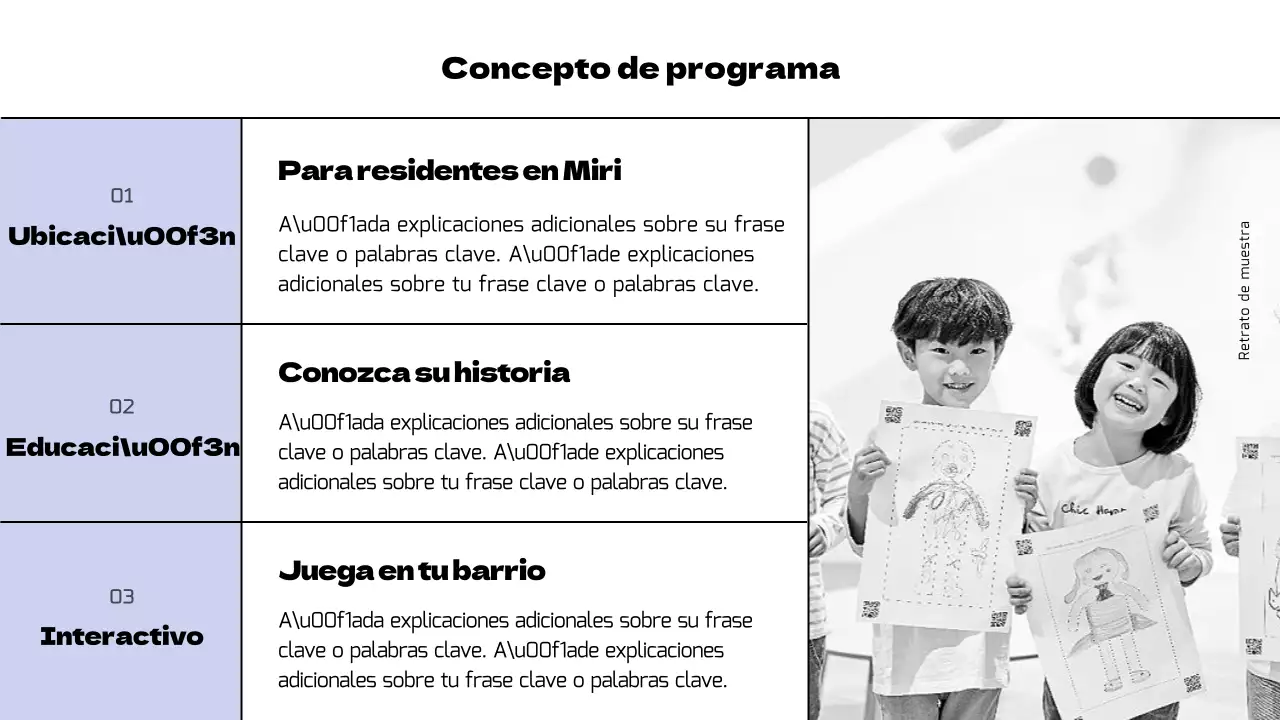 Planificación de un programa museístico moderno en negro y morado