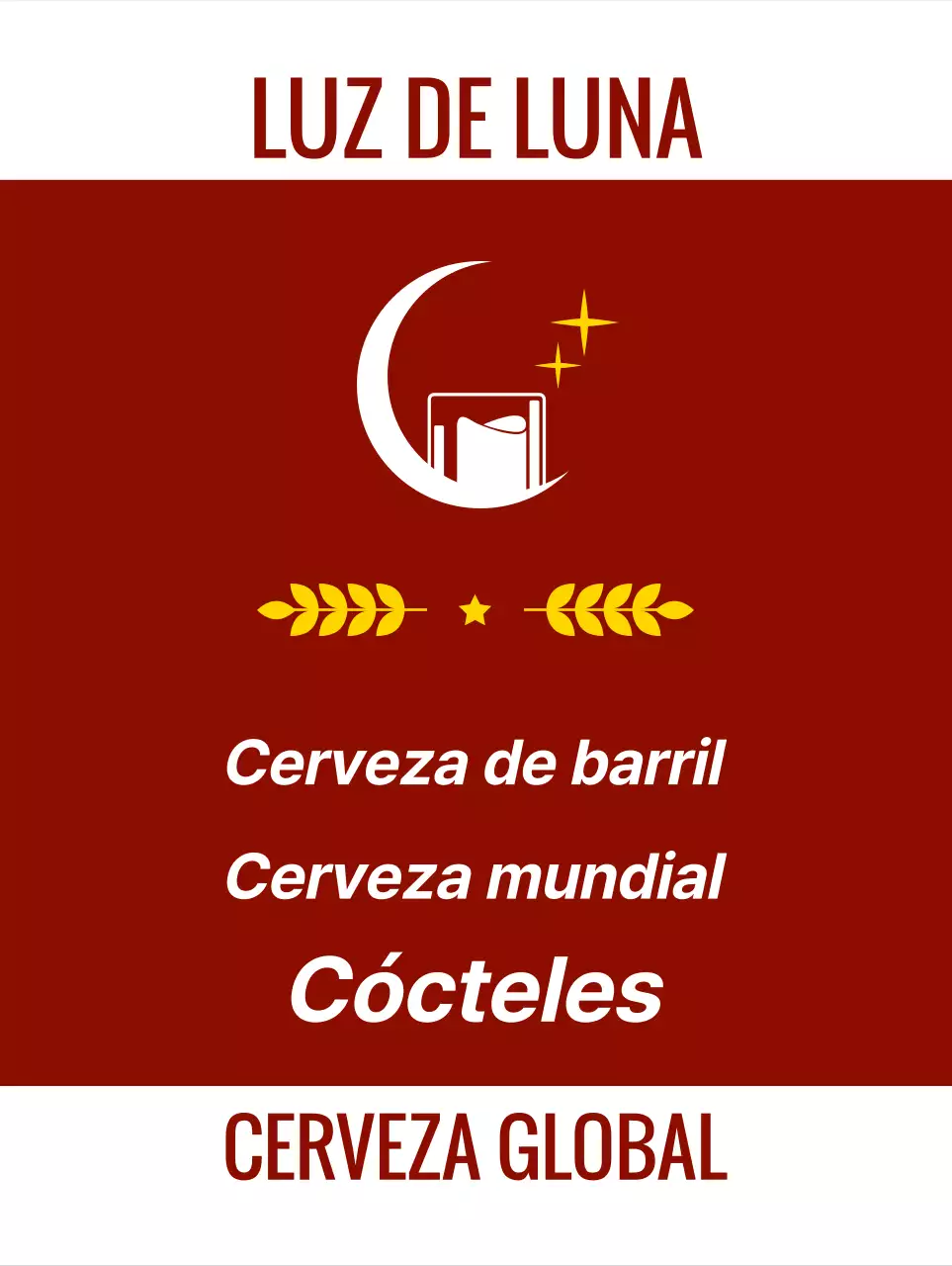 Emotivo pub con fotos y logotipo de vino y cerveza blanca