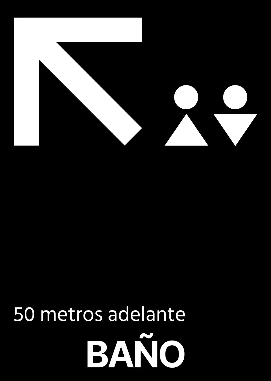 Estilo sencillo en blanco y negro con modernos iconos de aseos e indicaciones de texto