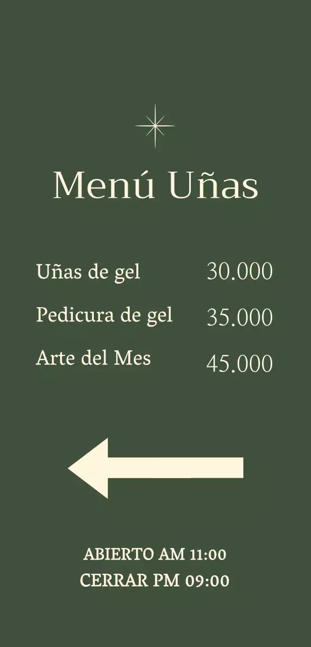 Signo de uñas con ilustración de estrella sobre fondo verde