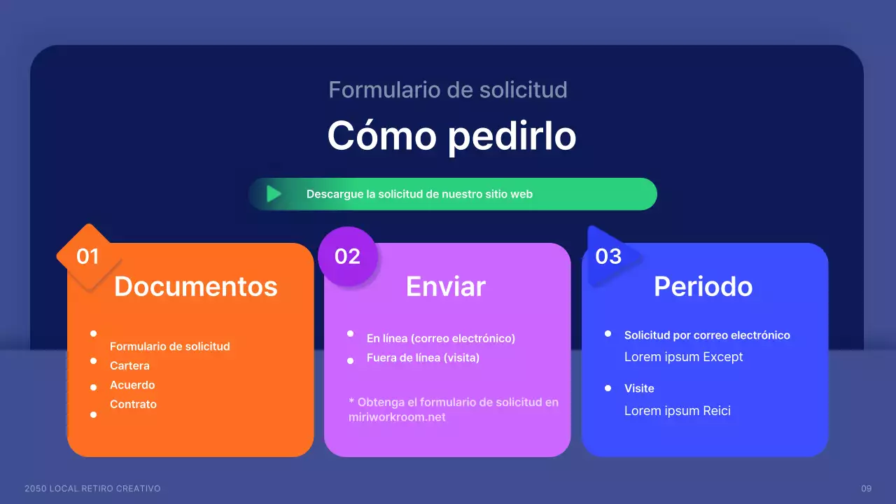 Contratación de creativos locales con formas en azul marino y colores de acento