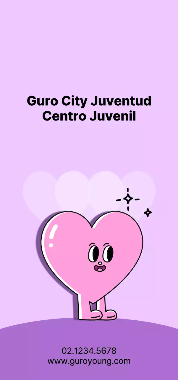 Centro juvenil público con simpáticos personajes en forma de corazón de color rosa y morado