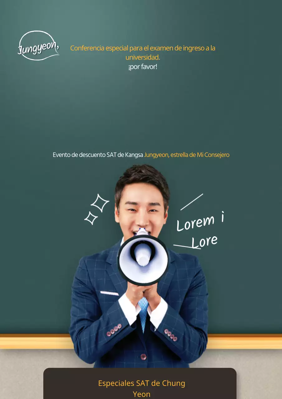 Promoción de un acto escolar de admisión a la universidad con un concepto de pizarra verde y amarilla