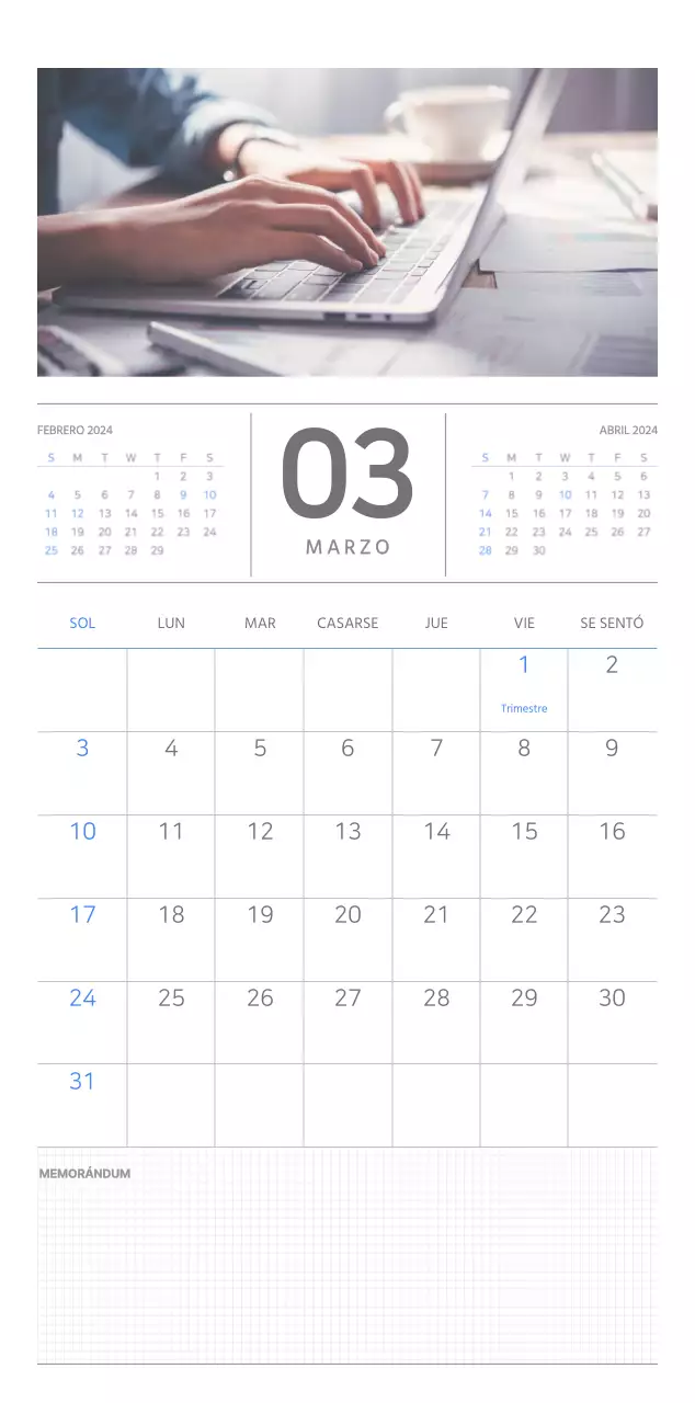 Calendario de pared en azul y blanco
