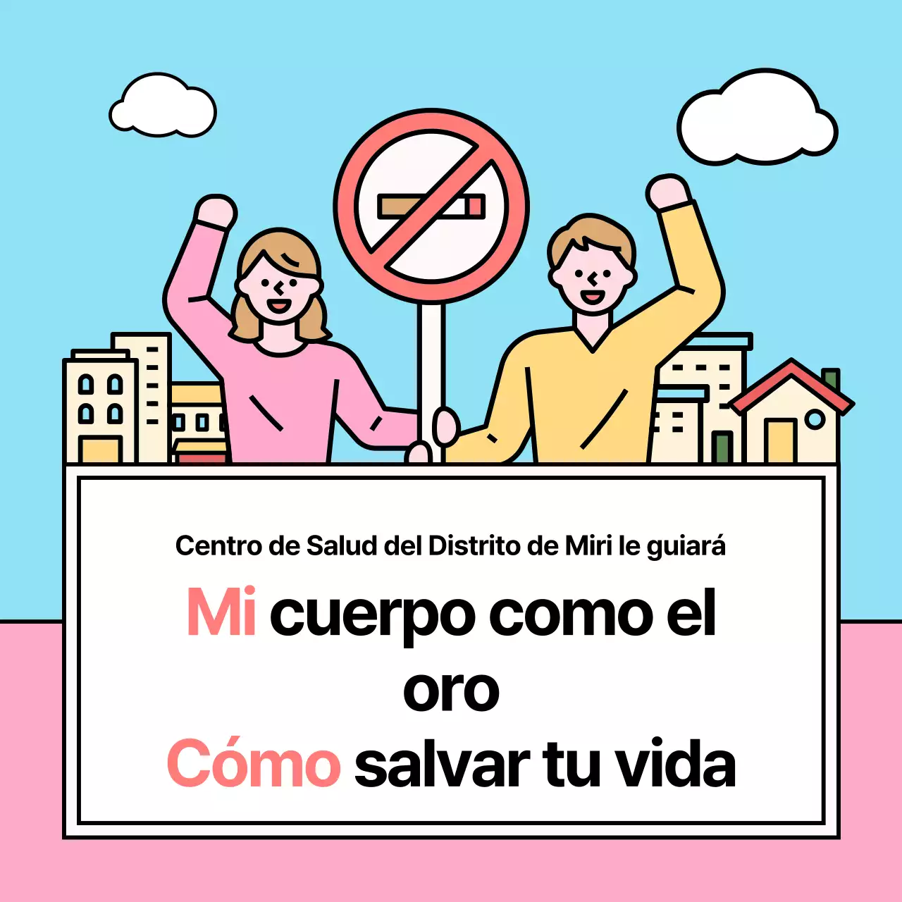 Simpática ilustración de los efectos de dejar de fumar en azul claro y rosa