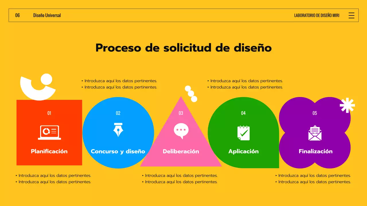 Introducción al diseño universal con formas expresivas de colores negro y amarillo