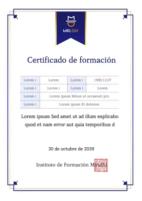 Certificado de formación Navy & Gold Modelo de certificado de formación