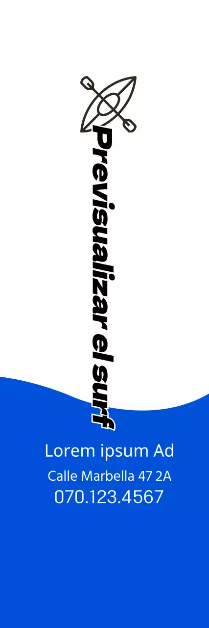 Concepto sencillo en azul marino y negro para información y promoción del surf