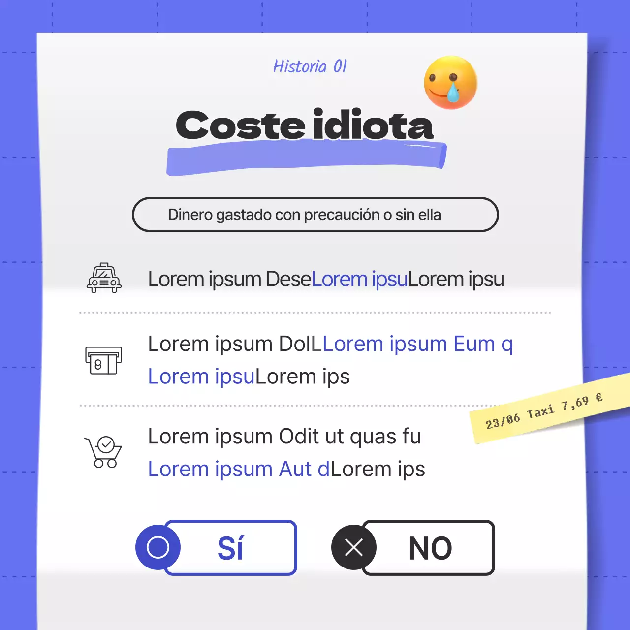 Factura de gastos excesivos en azul y negro