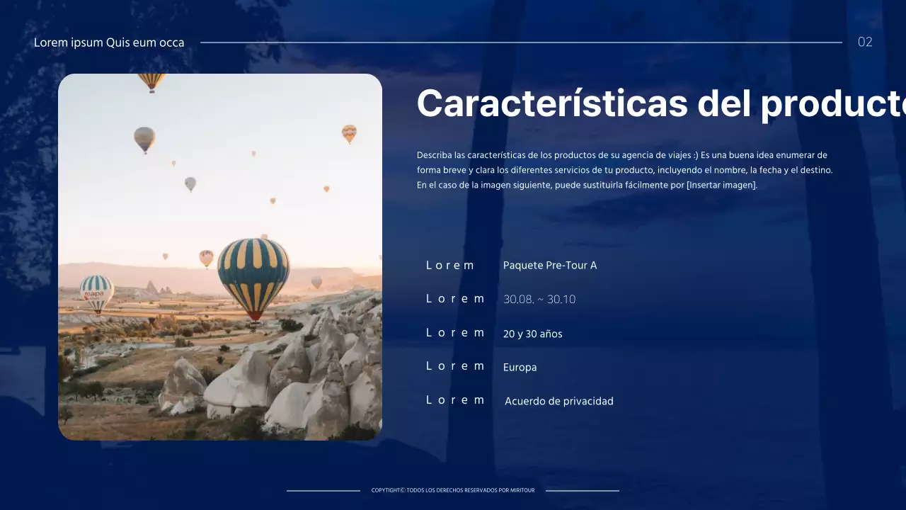 Guía de productos de viaje de temática morada