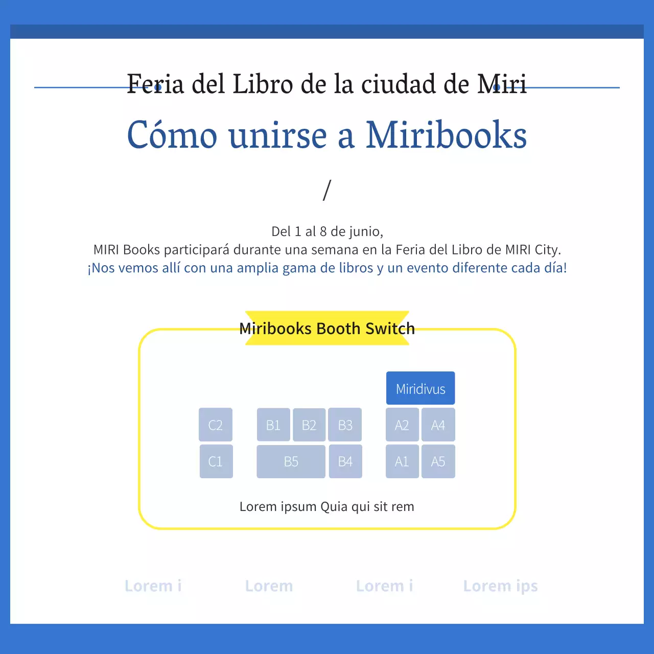 Guía para una sencilla feria del libro en azul y blanco