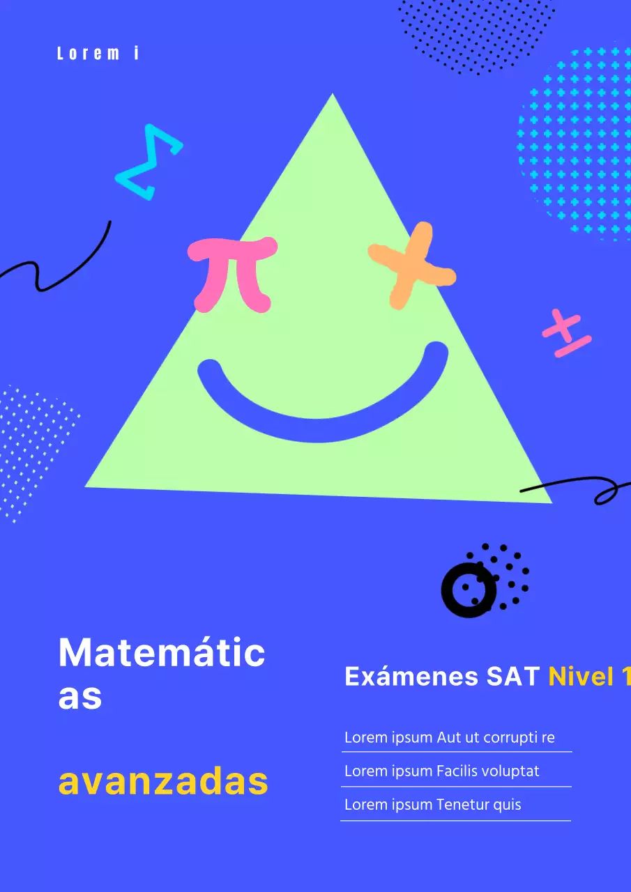 Cuaderno de matemáticas de referencia para secundaria y primaria en morado y verde lima y amarillo Símbolos matemáticos y formas geométricas