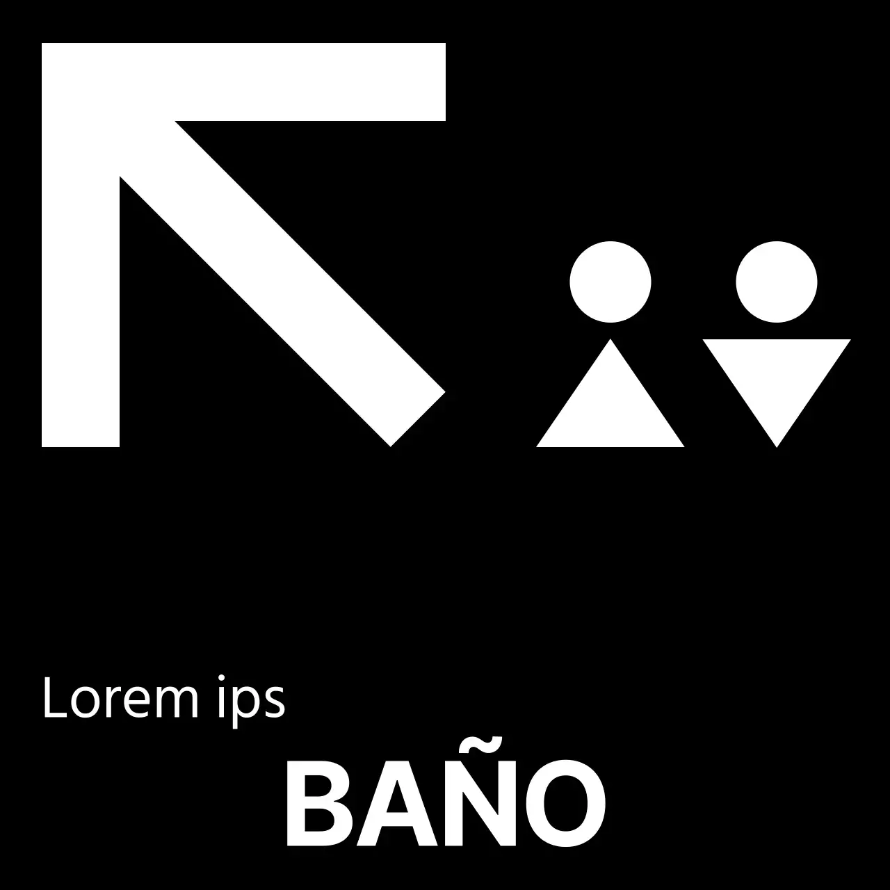 Estilo sencillo en blanco y negro con modernos iconos de aseos e indicaciones de texto