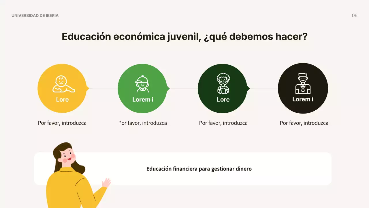Materiales sencillos de color amarillo y marrón para la educación económica de los jóvenes