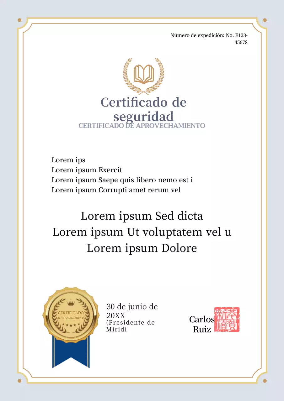 Certificado de formación en seguridad de estilo sencillo en gris claro y negro