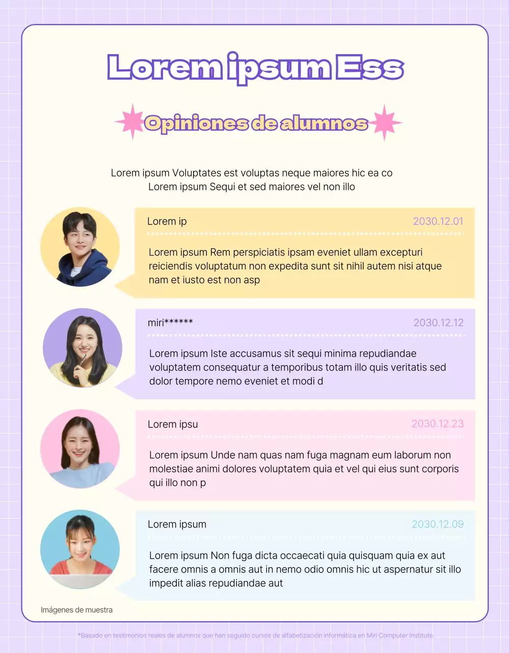 Promover las clases de informática con un concepto de sitio web rosa y morado