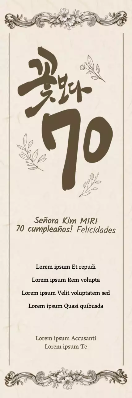 Una elegante fiesta de setenta cumpleaños con motivos sobre fondo marrón