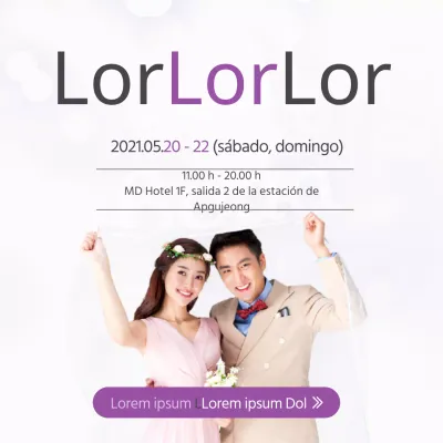 Tema de feria de bodas en blanco-gris y morado