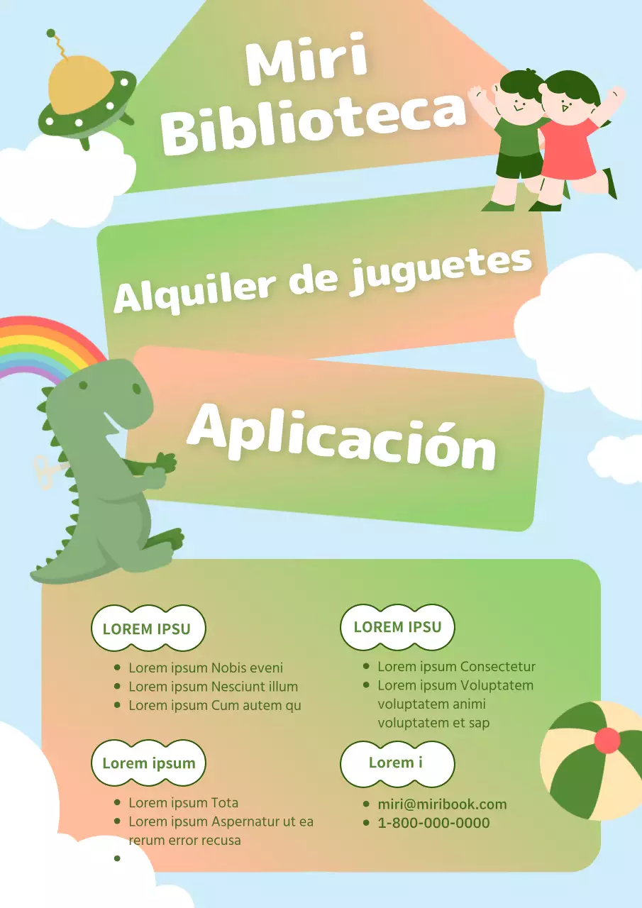 Guía para pedir prestados simpáticos juguetes en colores degradados verde y naranja