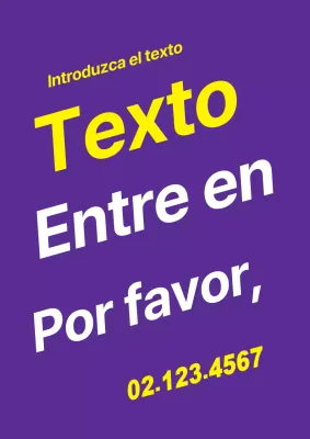 Una sencilla pieza promocional con texto en morado y amarillo