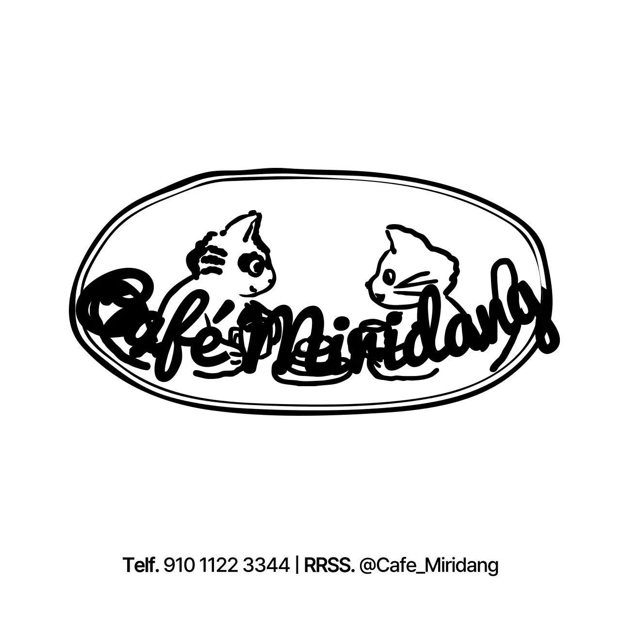 Simpático y emotivo mapache y gato estilo ilustración para promocionar e informar cafeterías