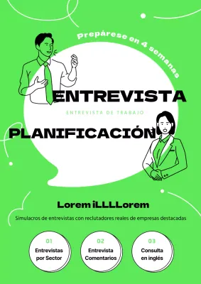 Ilustración lineal sencilla con un concepto de comunicación en verde lima y blanco para promocionar el programa de entrevistas.