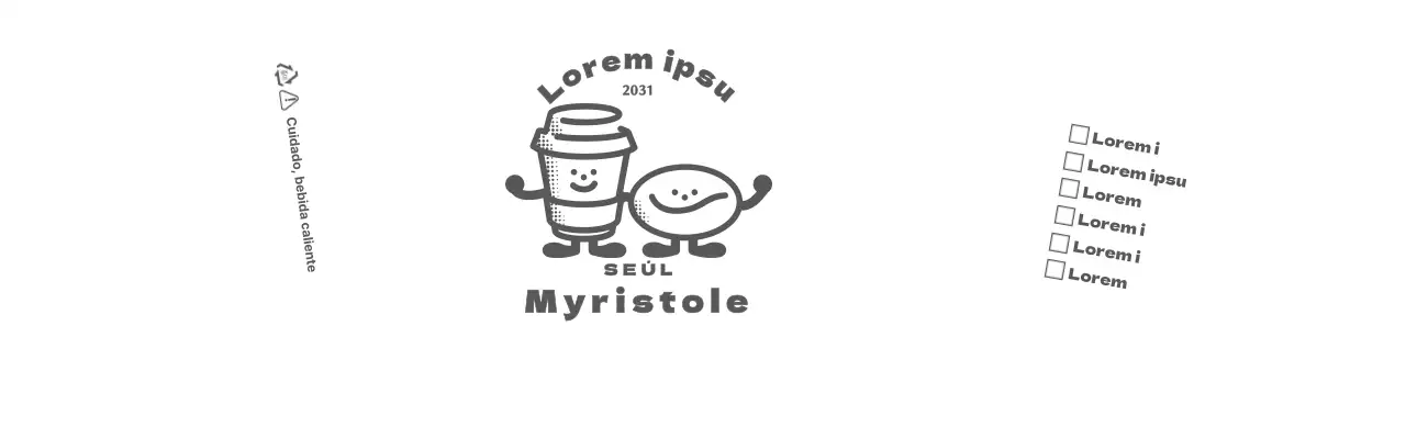 Retro y simpáticos personajes de café en marrón