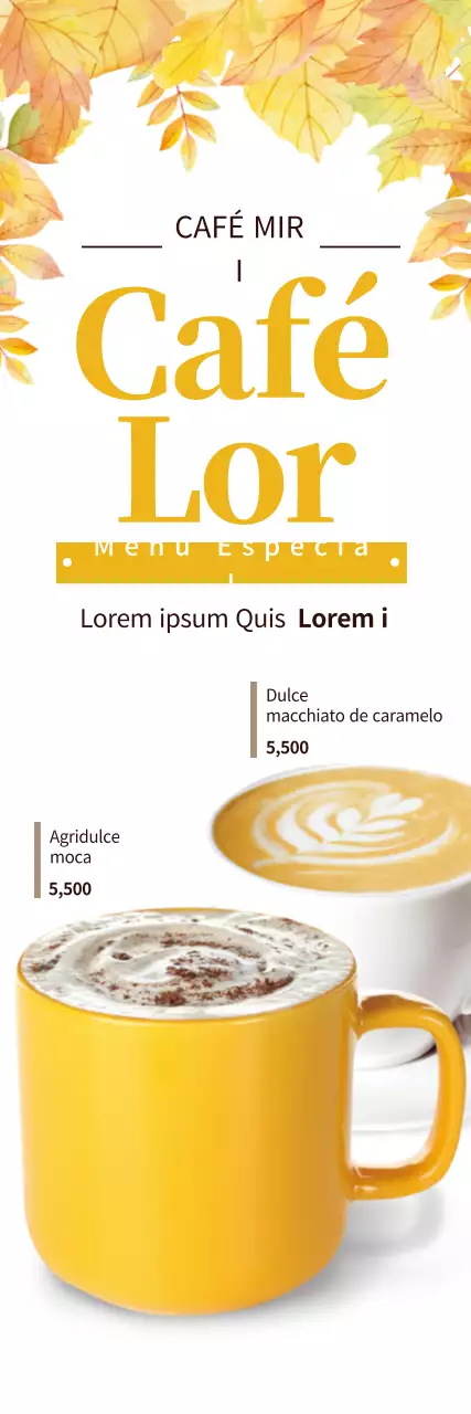 Promover un menú de cafetería otoñal en blanco y amarillo