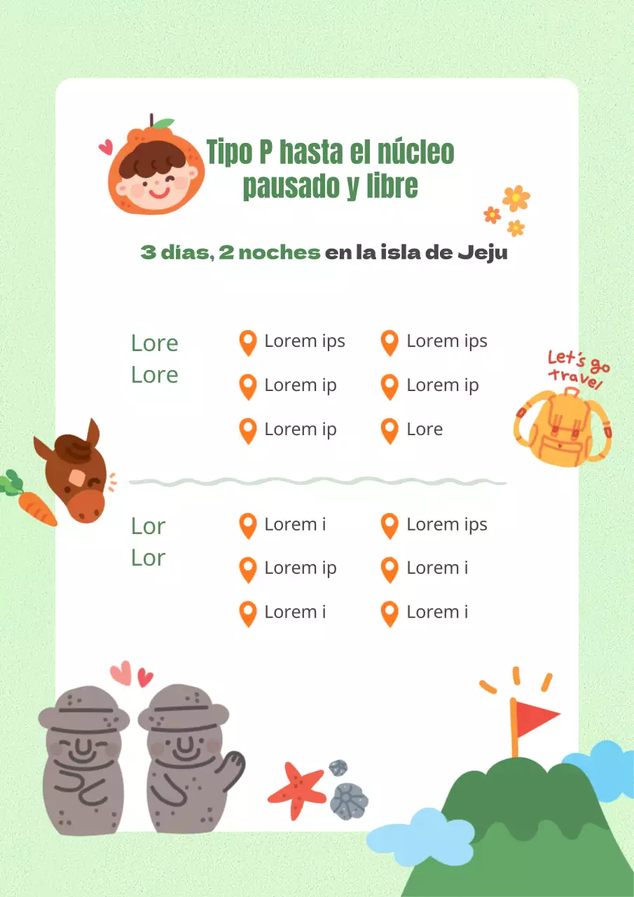 Contenido del itinerario verde-amarillo de 3 días y 2 noches por la isla de Jeju