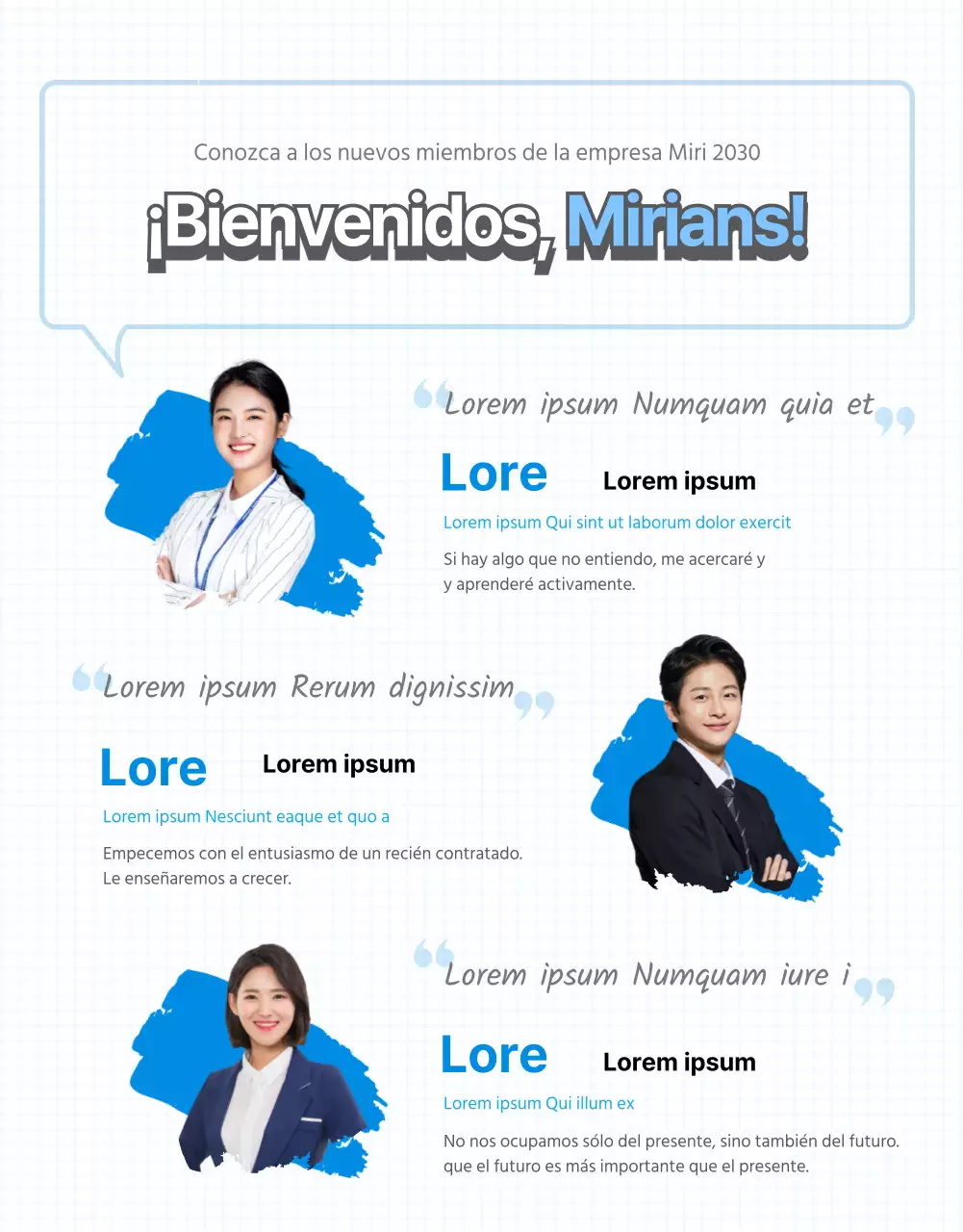 Boletín informativo de la empresa en azul y amarillo